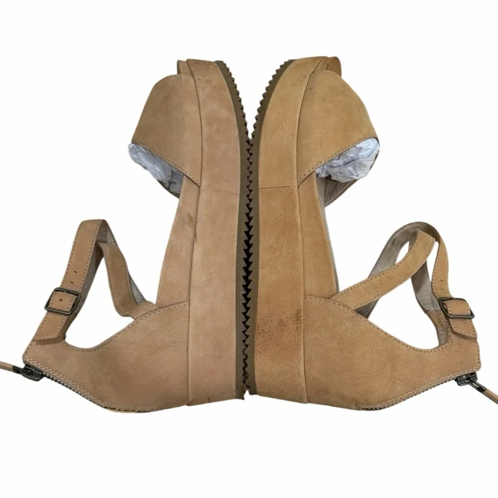 Eileen Fisher Emmy Tumbled Nubuck Platform Wedge Sandals Size 6